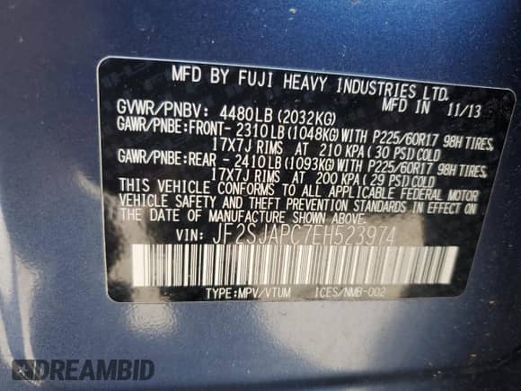 2014 Subaru Forester Touring с VIN JF2SJAPC7EH523974, выставлен на аукционе Copart как лот 80351195 с пробегом 128 295 миль миль и Списание • Salvage title. История ставок и продаж доступна на DreamBid. Изображение 13.