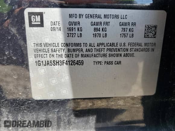 2015 Chevrolet Sonic LS с VIN 1G1JA5SH3F4126459, выставлен на аукционе Copart как лот 70546655 с пробегом 68 549 миль миль и Списание • Salvage title. История ставок и продаж доступна на DreamBid. Изображение 12.