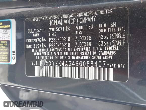 2011 Hyundai Santa Fe Limited с VIN 5XYZK4AG4BG088407, выставлен на аукционе IAAI как лот 42883571 с пробегом 255 459 миль миль и . История ставок и продаж доступна на DreamBid. Изображение 9.