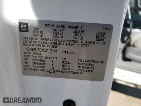 2012 Chevrolet Traverse 2LT with VIN 1GNKVJED4CJ102144, listed as a Copart auction lot 81898495 with 186,626 mi miles and Salvage title. Bid and sale history available at DreamBid. Image 14.