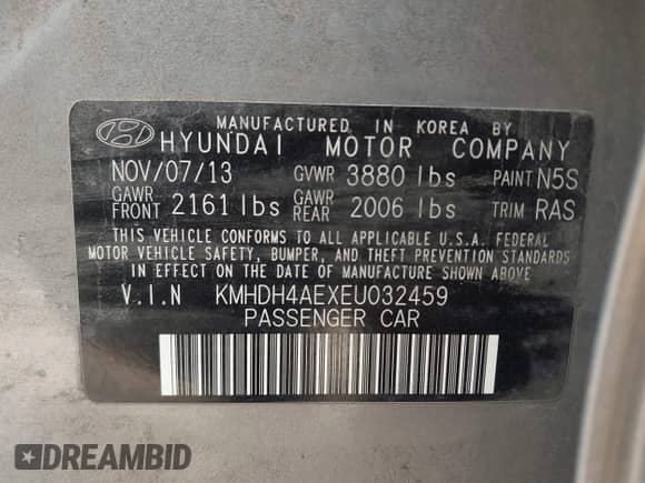 2014 Hyundai Elantra SE with VIN KMHDH4AEXEU032459, listed as a IAAI auction lot 43091992 with 108,427 mi miles and . Bid and sale history available at DreamBid. Image 9.