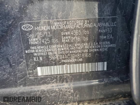 2014 Hyundai Sonata GLS z VIN 5NPEB4AC3EH818168, wystawiony jako Copart lot #84416765 z przebiegiem 85 293 mil mil oraz Szkoda całkowita • Salvage title. Historia ofert i sprzedaży dostępna na DreamBid. Obrazek 12.