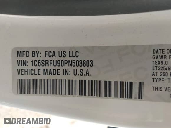 2023 Ram 1500 TRX z VIN 1C6SRFU90PN503803, wystawiony jako IAAI lot #42659089 z przebiegiem 35 642 mil mil oraz . Historia ofert i sprzedaży dostępna na DreamBid. Obrazek 9.