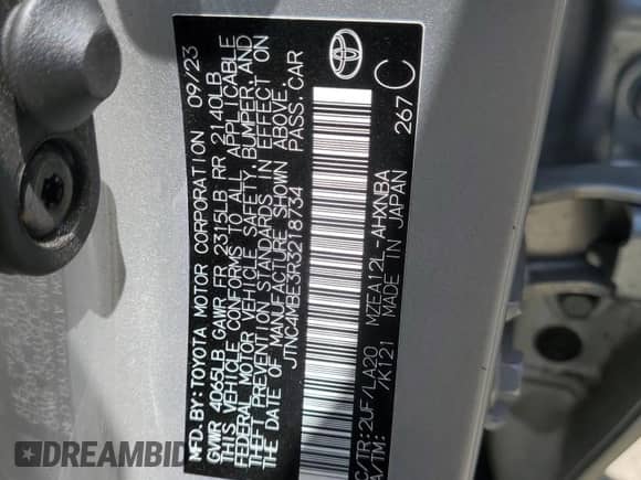 2024 Toyota Corolla XSE с VIN JTNC4MBE3R3218734, выставлен на аукционе Copart как лот 60298745 с пробегом 39 348 миль миль и Списание • Salvage title. История ставок и продаж доступна на DreamBid. Изображение 13.