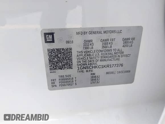 2019 Chevrolet Suburban LT z VIN 1GNSCHKC1KR177376, wystawiony jako IAAI lot #42376754 z przebiegiem 39 969 mil mil oraz . Historia ofert i sprzedaży dostępna na DreamBid. Obrazek 9.