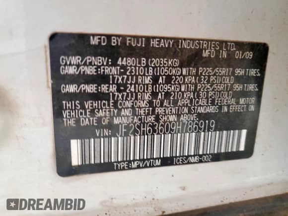 2009 Subaru Forester X with VIN JF2SH63609H786919, listed as a Copart auction lot 68872335 with 162,328 mi miles and Salvage title. Bid and sale history available at DreamBid. Image 13.