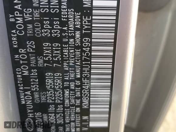 2017 Hyundai Santa Fe Limited Ultimate z VIN KM8SR4HF3HU175499, wystawiony jako Copart lot #80962035 z przebiegiem 190 463 mil mil oraz Czysty tytuł • Clean title. Historia ofert i sprzedaży dostępna na DreamBid. Obrazek 13.