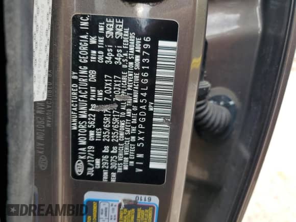 2020 Kia Sorento LX с VIN 5XYPGDA54LG613796, выставлен на аукционе Copart как лот 62847415 с пробегом 120 599 миль миль и Чистый • Clean title. История ставок и продаж доступна на DreamBid. Изображение 13.