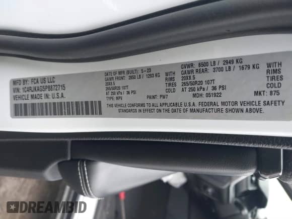 2023 Jeep Grand Cherokee Altitude with VIN 1C4RJKAG5P8872715, listed as a IAAI auction lot 41118532 with 27,782 mi miles and . Bid and sale history available at DreamBid. Image 9.