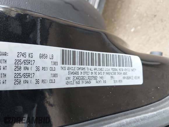 2020 Dodge Grand Caravan SE Plus with VIN 2C4RDGBG1LR227982, listed as a IAAI auction lot 41939555 with 68,101 mi miles and . Bid and sale history available at DreamBid. Image 9.