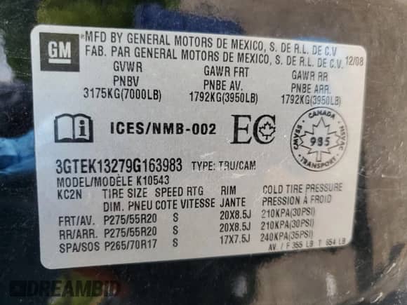 2009 GMC Sierra 1500 z VIN 3GTEK13279G163983, wystawiony jako Copart lot #64400815 z przebiegiem 325 209 mil mil oraz Czysty tytuł • Clean title. Historia ofert i sprzedaży dostępna na DreamBid. Obrazek 12.