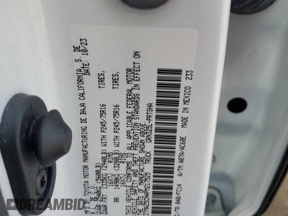 2023 Toyota Tacoma SR5 z VIN 3TMAZ5CN4PM217525, wystawiony jako Copart lot #82028615 z przebiegiem 22 100 mil mil oraz Szkoda całkowita • Salvage title. Historia ofert i sprzedaży dostępna na DreamBid. Obrazek 13.