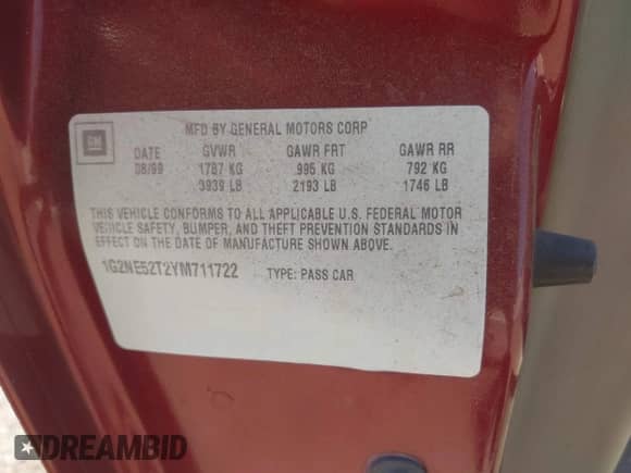 2000 Pontiac Grand Am SE with VIN 1G2NE52T2YM711722, listed as a IAAI auction lot 42584718 with 122,421 mi miles and . Bid and sale history available at DreamBid. Image 9.