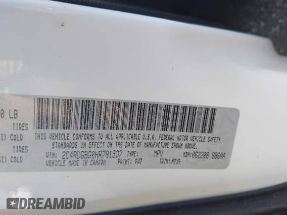 2017 Dodge Grand Caravan SE with VIN 2C4RDGBG0HR781537, listed as a IAAI auction lot 42625946 with 169,136 mi miles and . Bid and sale history available at DreamBid. Image 9.