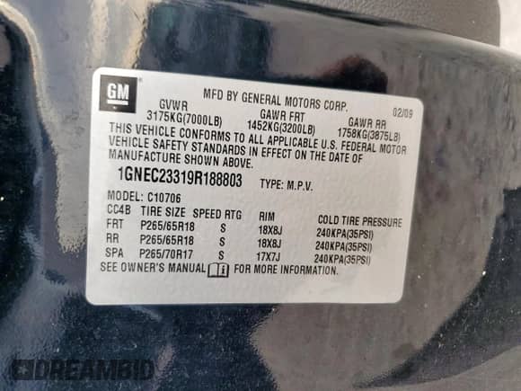 2009 Chevrolet Tahoe 1LT с VIN 1GNEC23319R188803, выставлен на аукционе Copart как лот 84804415 с пробегом 204 318 миль миль и Чистый • Clean title. История ставок и продаж доступна на DreamBid. Изображение 13.