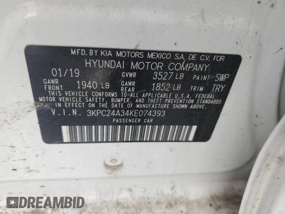 2019 Hyundai Accent SE с VIN 3KPC24A34KE074393, выставлен на аукционе Copart как лот 89557955 с пробегом 104 372 миль миль и Чистый • Clean title. История ставок и продаж доступна на DreamBid. Изображение 12.