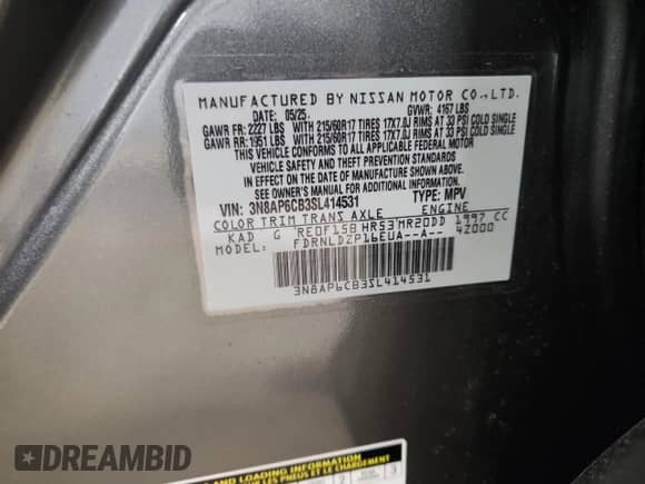 2025 Nissan Kicks SV with VIN 3N8AP6CB3SL414531, listed as a Copart auction lot 71592325 with 1,358 mi miles and Clean title. Bid and sale history available at DreamBid. Image 13.