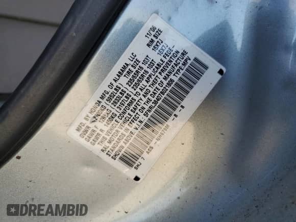 2007 Honda Odyssey EX с VIN 5FNRL38407B021806, выставлен на аукционе Copart как лот 85103535 с пробегом Не указан миль и Чистый • Clean title. История ставок и продаж доступна на DreamBid. Изображение 13.