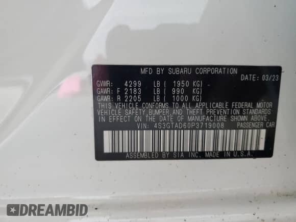 2023 Subaru Impreza Premium with VIN 4S3GTAD60P3719008, listed as a Copart auction lot 72098805 with 31,517 mi miles and Salvage title. Bid and sale history available at DreamBid. Image 12.