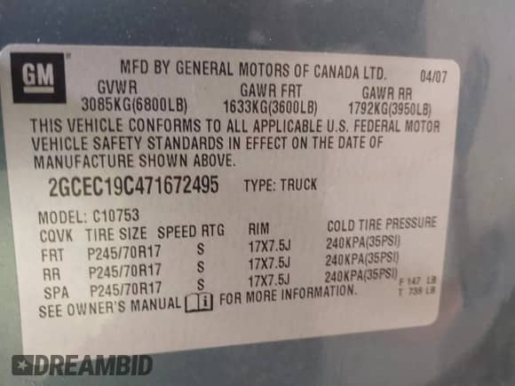 2007 Chevrolet Silverado 1500 1LT with VIN 2GCEC19C471672495, listed as a IAAI auction lot 42573132 with 238,844 mi miles and . Bid and sale history available at DreamBid. Image 9.