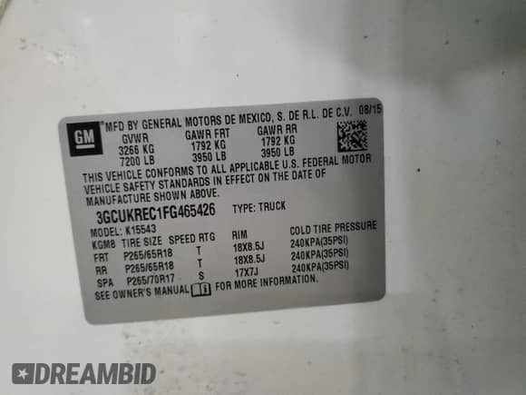 2015 Chevrolet Silverado 1500 LT с VIN 3GCUKREC1FG465426, выставлен на аукционе Copart как лот 82335245 с пробегом 188 694 миль миль и Списание • Salvage title. История ставок и продаж доступна на DreamBid. Изображение 12.