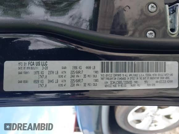 2020 Jeep Compass Latitude with VIN 3C4NJCBB5LT235035, listed as a IAAI auction lot 42659491 with 60,535 mi miles and . Bid and sale history available at DreamBid. Image 9.