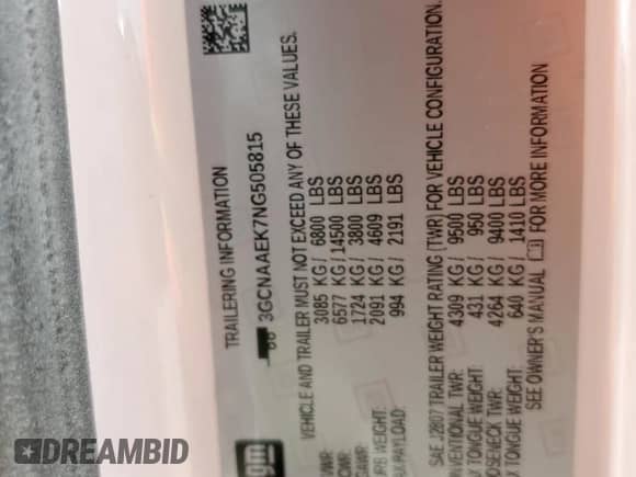 2022 Chevrolet Silverado 1500 Work Truck with VIN 3GCNAAEK7NG505815, listed as a Copart auction lot 49992755 with 109,746 mi miles and Salvage title. Bid and sale history available at DreamBid. Image 12.