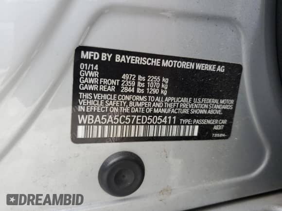 2014 BMW 5 Series 528i z VIN WBA5A5C57ED505411, wystawiony jako Copart lot #69820495 z przebiegiem 134 131 mil mil oraz Szkoda całkowita • Salvage title. Historia ofert i sprzedaży dostępna na DreamBid. Obrazek 12.