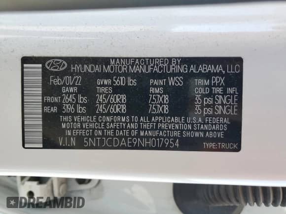 2022 Hyundai Santa Cruz SEL with VIN 5NTJCDAE9NH017954, listed as a Copart auction lot 70330024 with 61,631 mi miles and Salvage title. Bid and sale history available at DreamBid. Image 13.