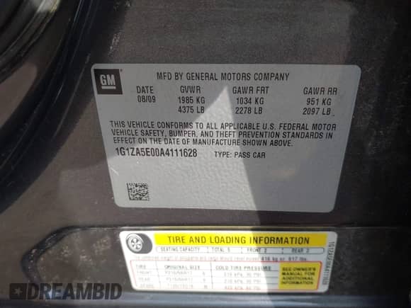2010 Chevrolet Malibu 1FL with VIN 1G1ZA5E00A4111628, listed as a IAAI auction lot 43367050 with 64,142 mi miles and . Bid and sale history available at DreamBid. Image 9.
