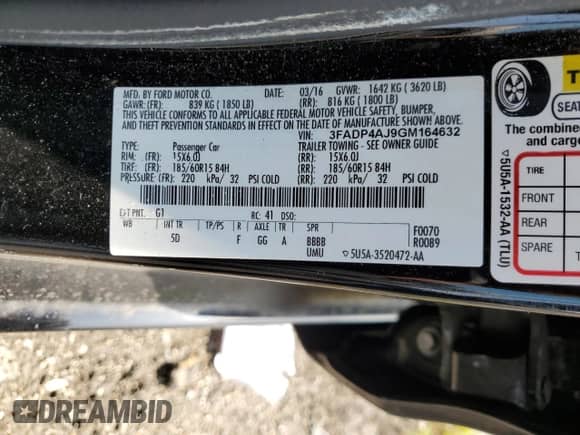 2016 Ford Fiesta S с VIN 3FADP4AJ9GM164632, выставлен на аукционе Copart как лот 68625815 с пробегом 48 068 миль миль и Списание • Salvage title. История ставок и продаж доступна на DreamBid. Изображение 12.