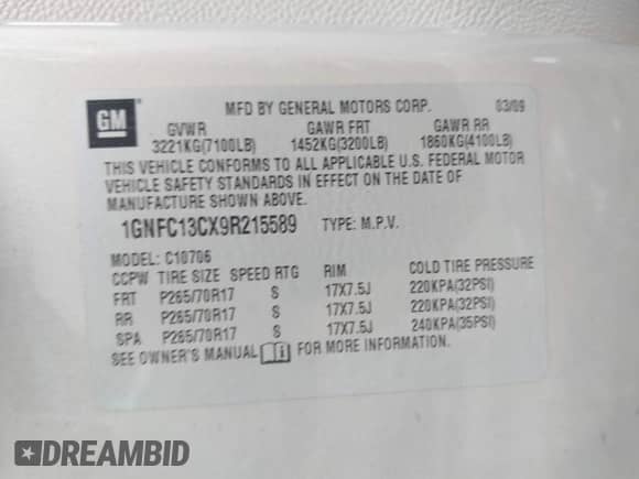 2009 Chevrolet Tahoe LS с VIN 1GNFC13CX9R215589, выставлен на аукционе IAAI как лот 41709494 с пробегом 268 992 миль миль и . История ставок и продаж доступна на DreamBid. Изображение 9.