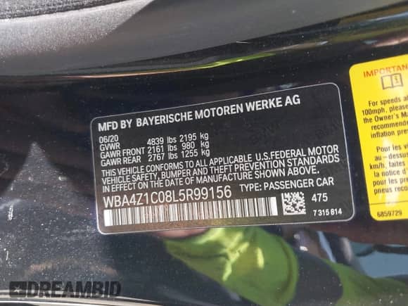 2020 BMW 4 Series 430i z VIN WBA4Z1C08L5R99156, wystawiony jako IAAI lot #42186370 z przebiegiem 23 962 mil mil oraz . Historia ofert i sprzedaży dostępna na DreamBid. Obrazek 9.