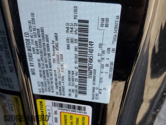 2021 Ford Mustang GT с VIN 1FA6P8CF4M5140149, выставлен на аукционе Copart как лот 81530045 с пробегом 35 456 миль миль и Списание • Salvage title. История ставок и продаж доступна на DreamBid. Изображение 13.