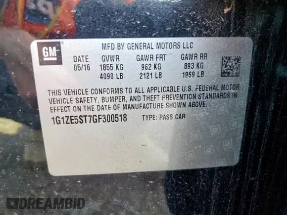 2016 Chevrolet Malibu LT с VIN 1G1ZE5ST7GF300518, выставлен на аукционе Copart как лот 71023935 с пробегом 142 861 миль миль и Списание • Salvage title. История ставок и продаж доступна на DreamBid. Изображение 13.