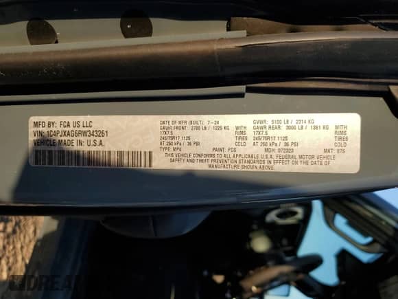 2024 Jeep Wrangler Sport с VIN 1C4PJXAG6RW343261, выставлен на аукционе Copart как лот 75824444 с пробегом Не указан миль и На запчасти • Non repairable. История ставок и продаж доступна на DreamBid. Изображение 14.