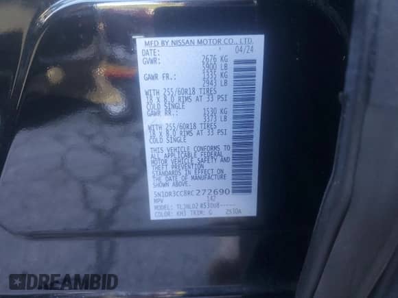 2024 Nissan Pathfinder SL with VIN 5N1DR3CC8RC272690, listed as a Copart auction lot 70953925 with 23,989 mi miles and Salvage title. Bid and sale history available at DreamBid. Image 13.