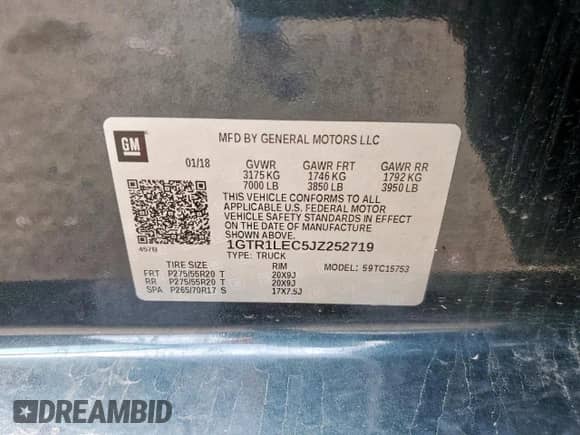 2018 GMC Sierra 1500 z VIN 1GTR1LEC5JZ252719, wystawiony jako Copart lot #66197045 z przebiegiem 151 960 mil mil oraz Szkoda całkowita • Salvage title. Historia ofert i sprzedaży dostępna na DreamBid. Obrazek 13.