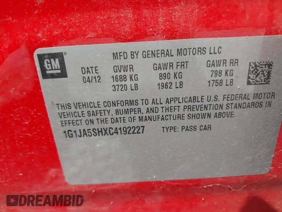 2012 Chevrolet Sonic LS с VIN 1G1JA5SHXC4192227, выставлен на аукционе IAAI как лот 43005267 с пробегом 207 771 миль миль и . История ставок и продаж доступна на DreamBid. Изображение 9.