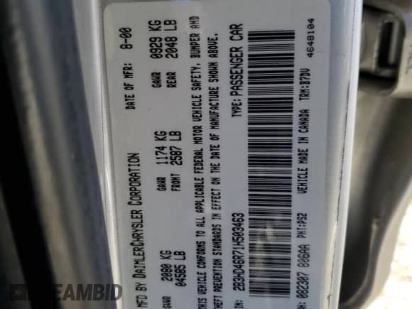 2001 Dodge Intrepid SE z VIN 2B3HD46R71H503463, wystawiony jako Copart lot #88585295 z przebiegiem 71 489 mil mil oraz Czysty tytuł • Clean title. Historia ofert i sprzedaży dostępna na DreamBid. Obrazek 12.