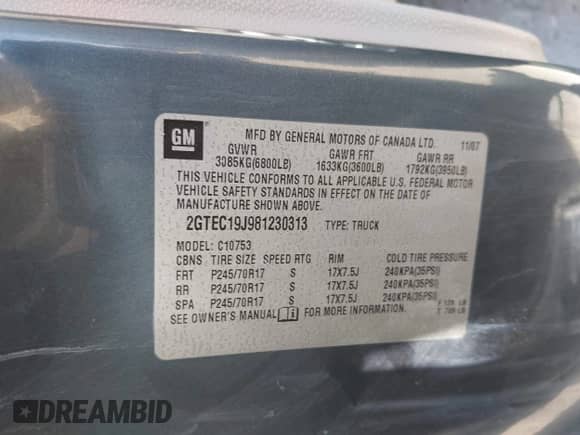 2008 GMC Sierra 1500 SLE1 с VIN 2GTEC19J981230313, выставлен на аукционе IAAI как лот 42505926 с пробегом Не указан миль и . История ставок и продаж доступна на DreamBid. Изображение 9.