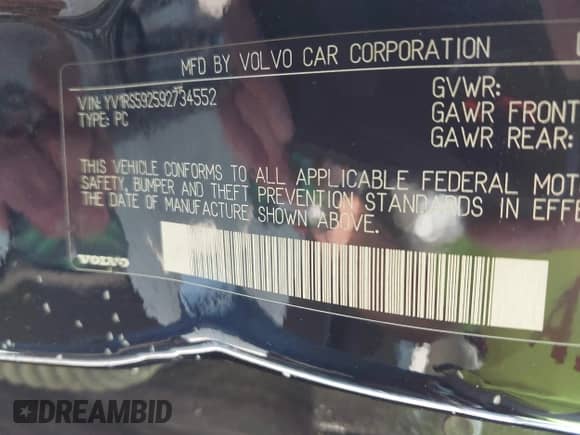 2009 Volvo S60 2.5T with VIN YV1RS592592734552, listed as a IAAI auction lot 42361226 with 178,636 mi miles and . Bid and sale history available at DreamBid. Image 9.