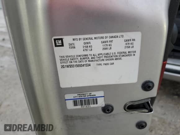 2006 Chevrolet Impala Police Police with VIN 2G1WS551569341534, listed as a Copart auction lot 88291085 with 137,090 mi miles and Non repairable. Bid and sale history available at DreamBid. Image 12.