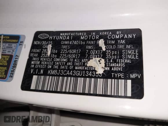 2016 Hyundai Tucson SE с VIN KM8J3CA43GU134353, выставлен на аукционе IAAI как лот 43491437 с пробегом 93 656 миль миль и . История ставок и продаж доступна на DreamBid. Изображение 9.