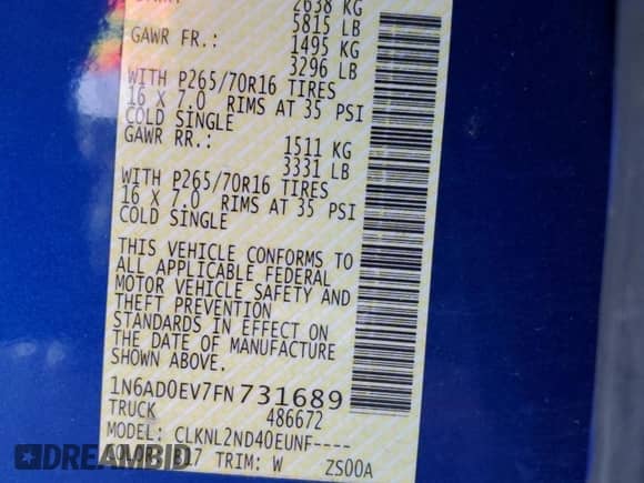 2015 Nissan Frontier SV with VIN 1N6AD0EV7FN731689, listed as a Copart auction lot 65343495 with 157,006 mi miles and Non repairable. Bid and sale history available at DreamBid. Image 12.