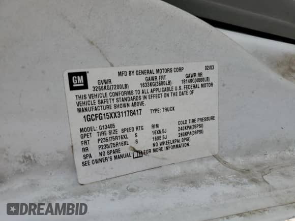 2003 Chevrolet Express Cargo с VIN 1GCFG15XX31178417, выставлен на аукционе Copart как лот 60239605 с пробегом 166 050 миль миль и Чистый • Clean title. История ставок и продаж доступна на DreamBid. Изображение 13.