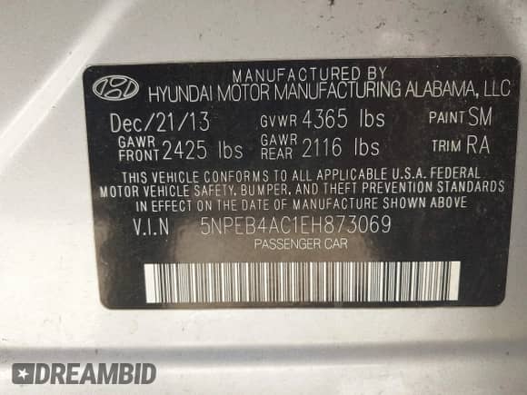 2014 Hyundai Sonata GLS z VIN 5NPEB4AC1EH873069, wystawiony jako IAAI lot #43339575 z przebiegiem 118 432 mil mil oraz . Historia ofert i sprzedaży dostępna na DreamBid. Obrazek 9.