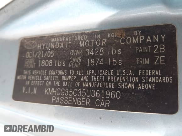 2005 Hyundai Accent GLS z VIN KMHCG35C35U361960, wystawiony jako IAAI lot #43243568 z przebiegiem 163 217 mil mil oraz . Historia ofert i sprzedaży dostępna na DreamBid. Obrazek 9.