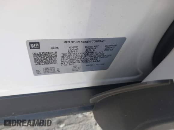 2025 Chevrolet TrailBlazer LT with VIN KL79MPSL7SB201412, listed as a IAAI auction lot 42822824 with Not provided miles and . Bid and sale history available at DreamBid. Image 9.