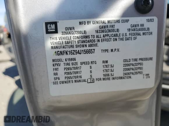 2004 Chevrolet Suburban LT z VIN 1GNFK16Z94J156657, wystawiony jako Copart lot #74087664 z przebiegiem 267 416 mil mil oraz Szkoda całkowita • Salvage title. Historia ofert i sprzedaży dostępna na DreamBid. Obrazek 13.